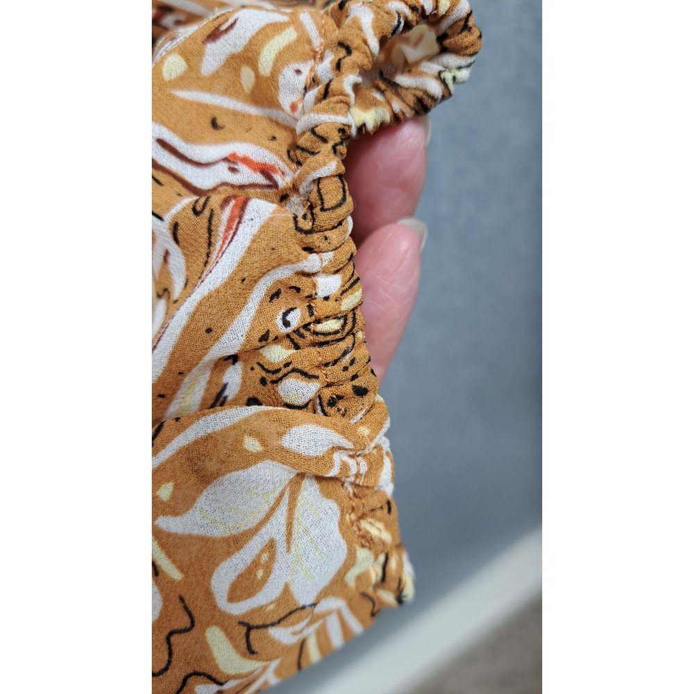 Melloday Blouse Women XL 40" Smocked Floral Peasant Elastic Sleeves Gold Sheer - Picture 4 of 15